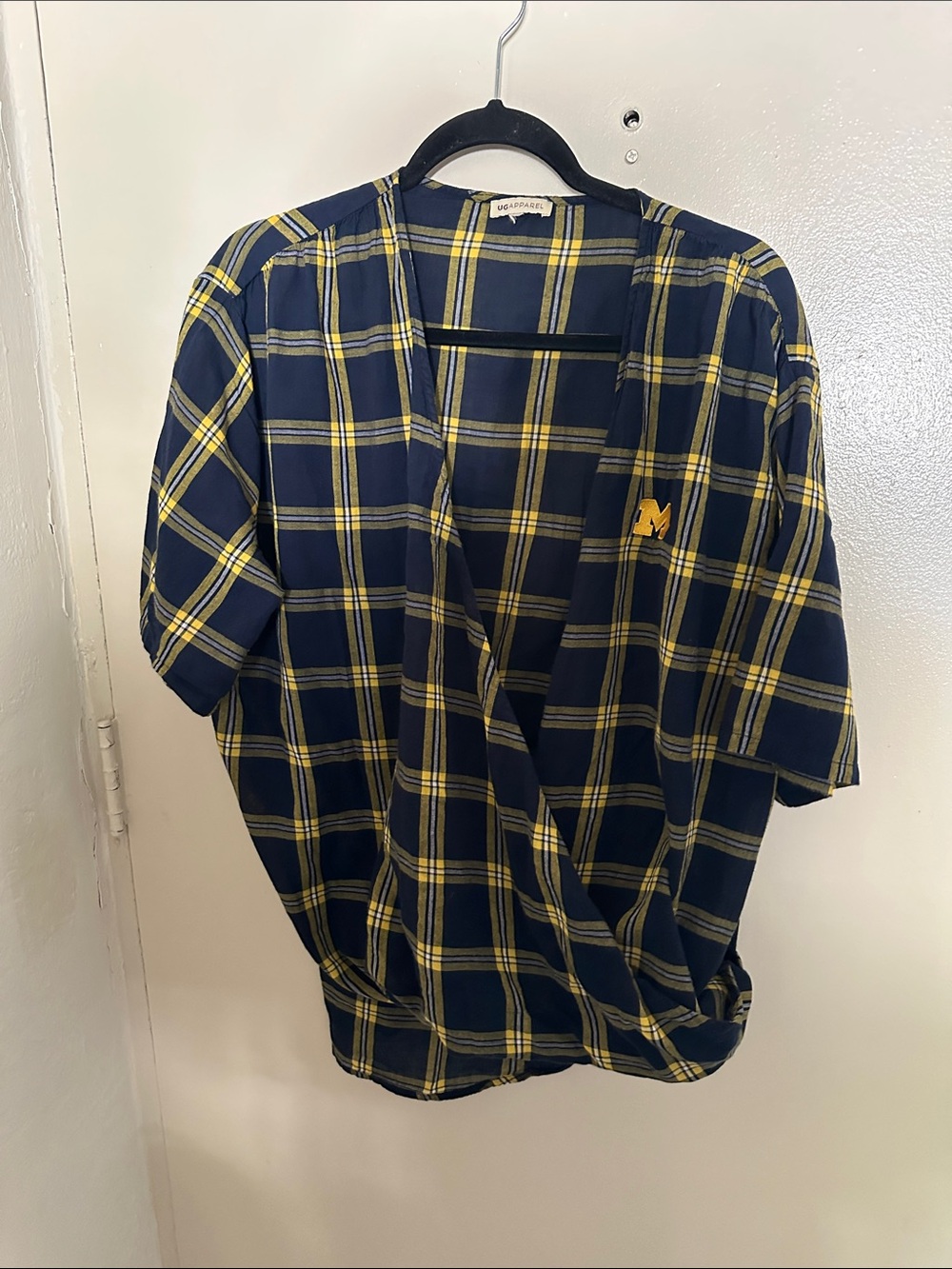 UG Apparel University of Michigan Wolverines Plaid Cotton Shirt Navy Yellow